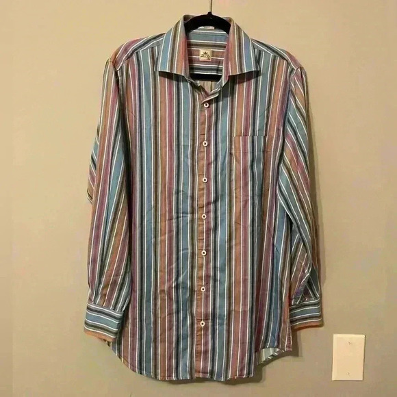 Peter Millar Striped 100% Cotton Button Down/Button Up Dress Shirt Size Medium - Picture 1 of 8
